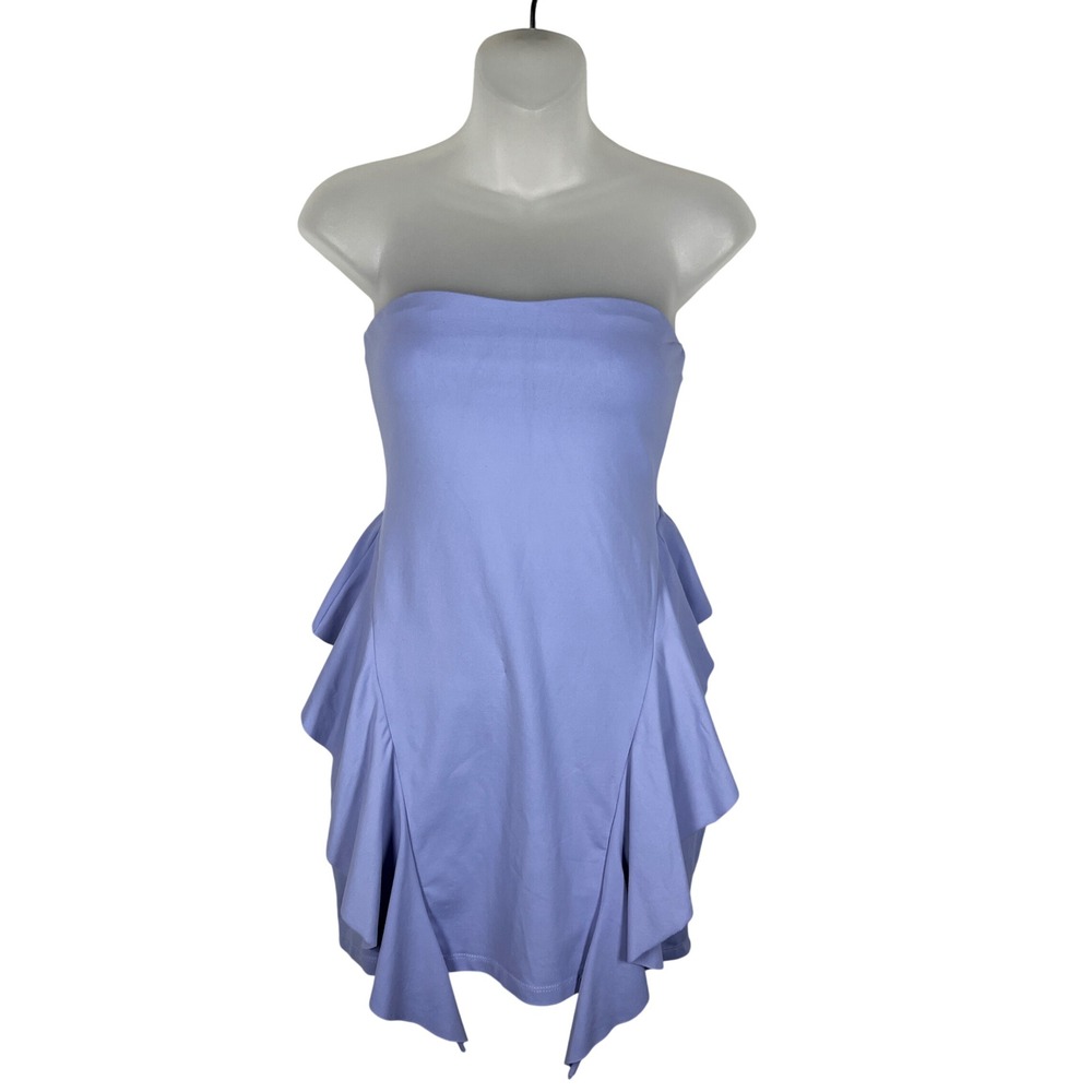 Susana Monaco Strapless Dress Women XS Purple Solid Ruffle Peplum Mini Bodycon‎
